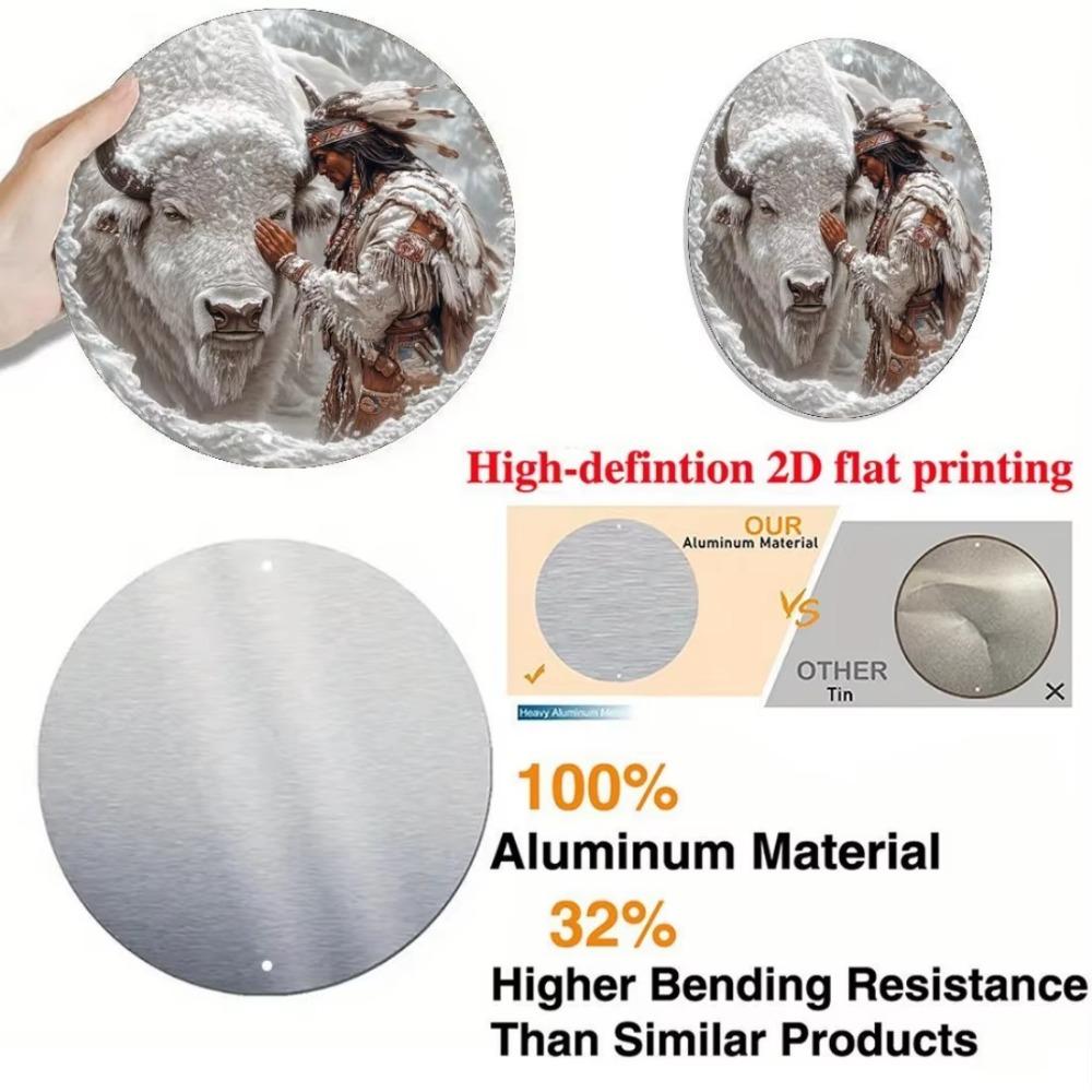 Круглая настенная художественная вывеска из алюминия, винтажная металлическая табличка с изображением буйвола и американских индейцев, универсальная праздничная тема