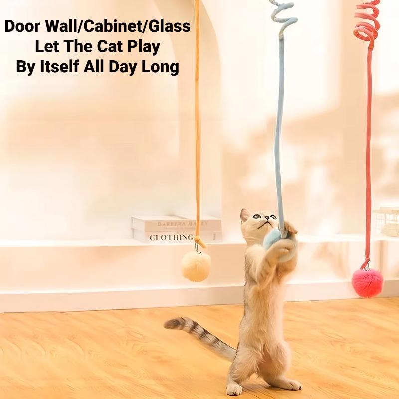 1Pc Spring Fur Ball Cat Teaser Suction Cup Retractable with Bell Elastic String Great Gift for Cat Owners Kitten Play