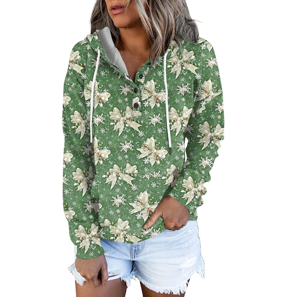 Женские повседневные модные принты с длинным рукавом на пуговицах пуловеры с капюшоном толстовки