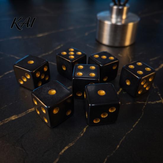 Crack Resistant Dice 5/10/15Pcs 16mm Black with Golden Dots, 6-Sided Acrylic Smooth Rolling Gaming Set, Classic Tabletop Board Game Accessories