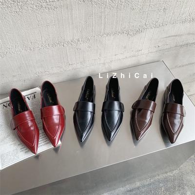 2025 весна и осень новые европейские и американские ретро лоферы из мягкой кожи женские туфли с острым носком детские на плоской подошве на низком каблуке с глубоким вырезом