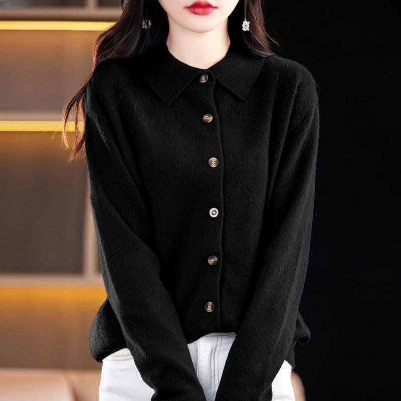 Новый кардиган из флиса Энди, вязаный, женский, с воротником поло, однотонный свитер-жакет, топ