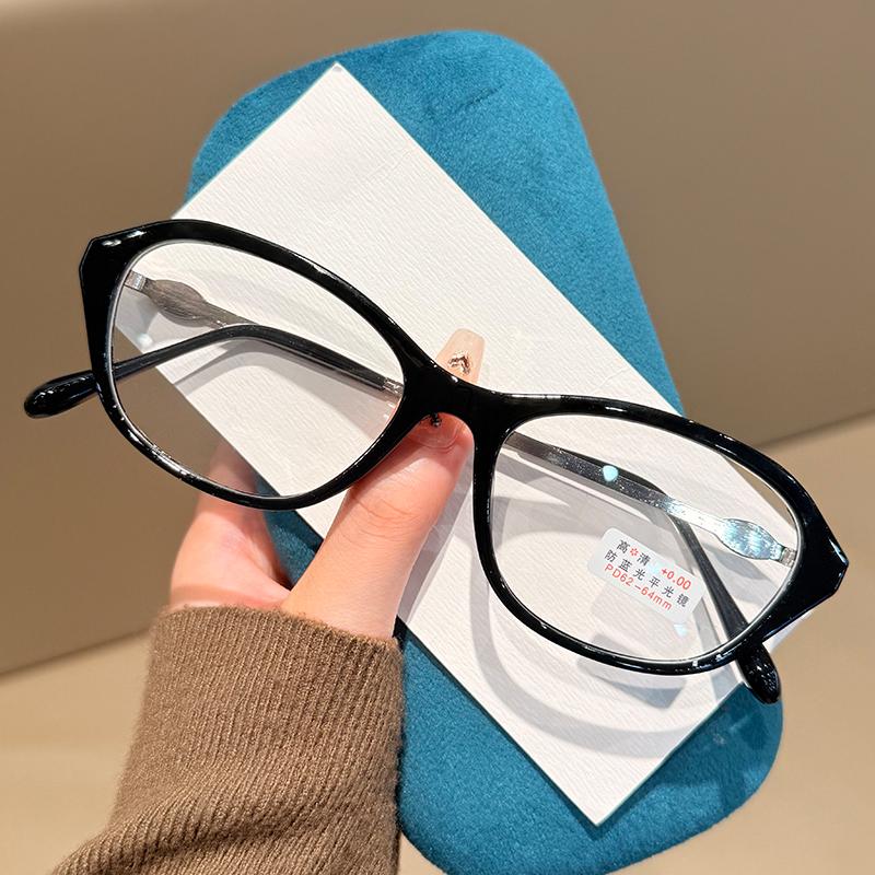 Fashionable Small-Frame Oval Reading Glasses Women'S Ins Style Blue Light Blocking Retro Black-Frame Presbyopia Glasses