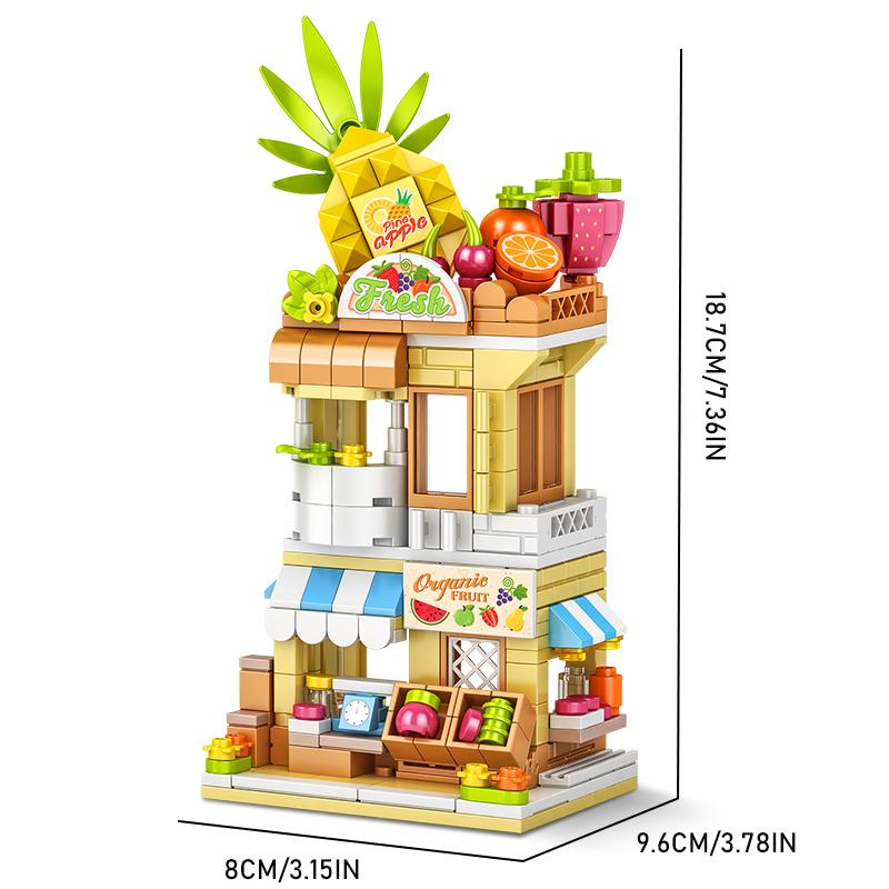 City Street View Building Block Set DIY Ice Cream Coffee Flower Shop Model Building Toy Ideal for Home Decor and Holiday Gifts