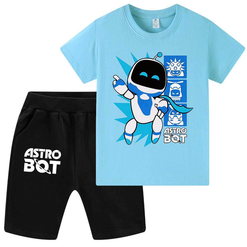 WA1339 2 шт./комплект Детские Мальчики Девочки Футболка с принтом Astro Bot с короткими рукавами Комплекты Шорты Верхний Костюм Штаны
