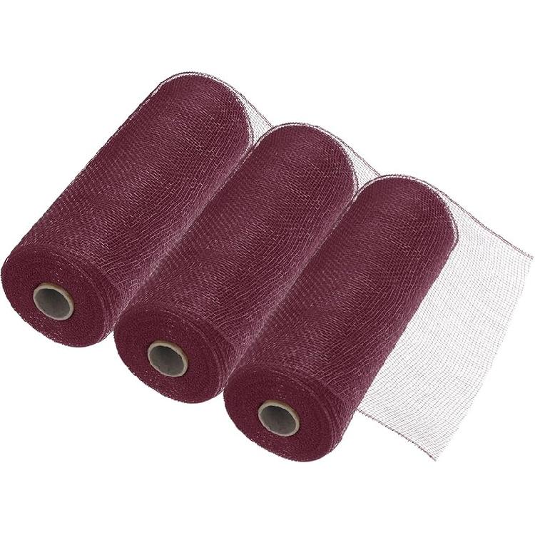 MECCANIXITY 3pcs 10 Inch Poly Burlap Mesh for Wreath, Decorative Mesh Fabric Ribbon 10 Yard for Fall Easter Christmas Flower Bow, Dark Green