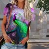 Women Summer T Shirt Peacock Print Retro Fashion Short Sleeve Tees Casual Printed Tops
