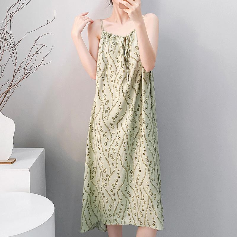 New nightgown suspenders summer women's artificial cotton silk can be worn outside vest pajamas fresh and high-end loungewear