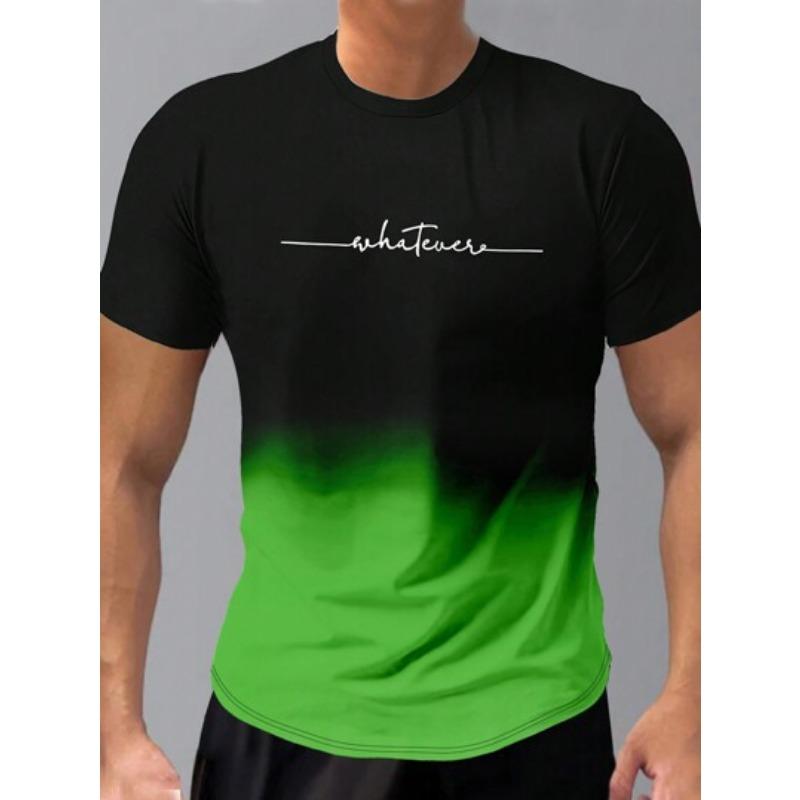 Летний топ с круглым вырезом и 3D-печатью с градиентными буквами, модные повседневные футболки с короткими рукавами для мужчин