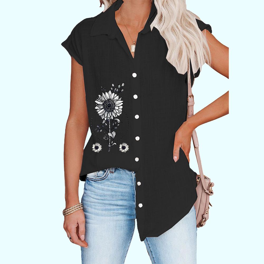 Женская модная футболка без рукавов, тонкая повседневная блузка с цветочным принтом, женская рубашка на пуговицах