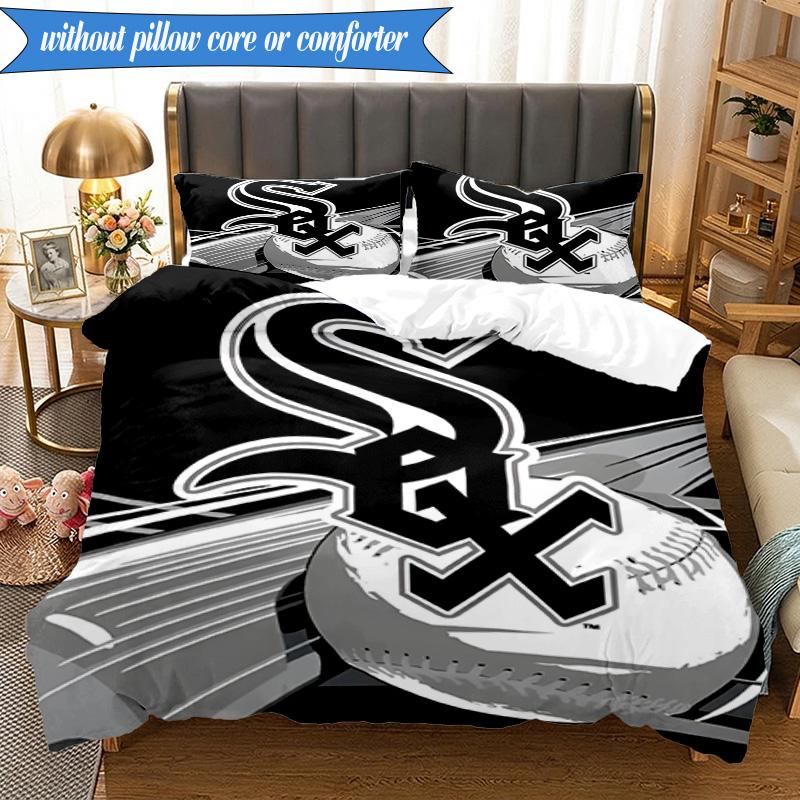 3PCS White Chicago Design Bedding Set,Including 1pc Duvet Cover And 2pcs Pillowcases Perfect for Bedroom, Dormitory, Fan Christmas gift