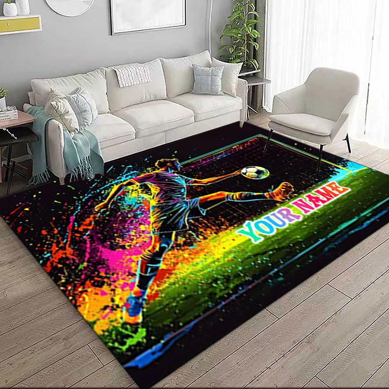 1PC Custom Name Soccer Player Action Theme Floor Mat Ideal for Living Room, Game Rooms, Office, Bedroom,Floor Mat Playful Design