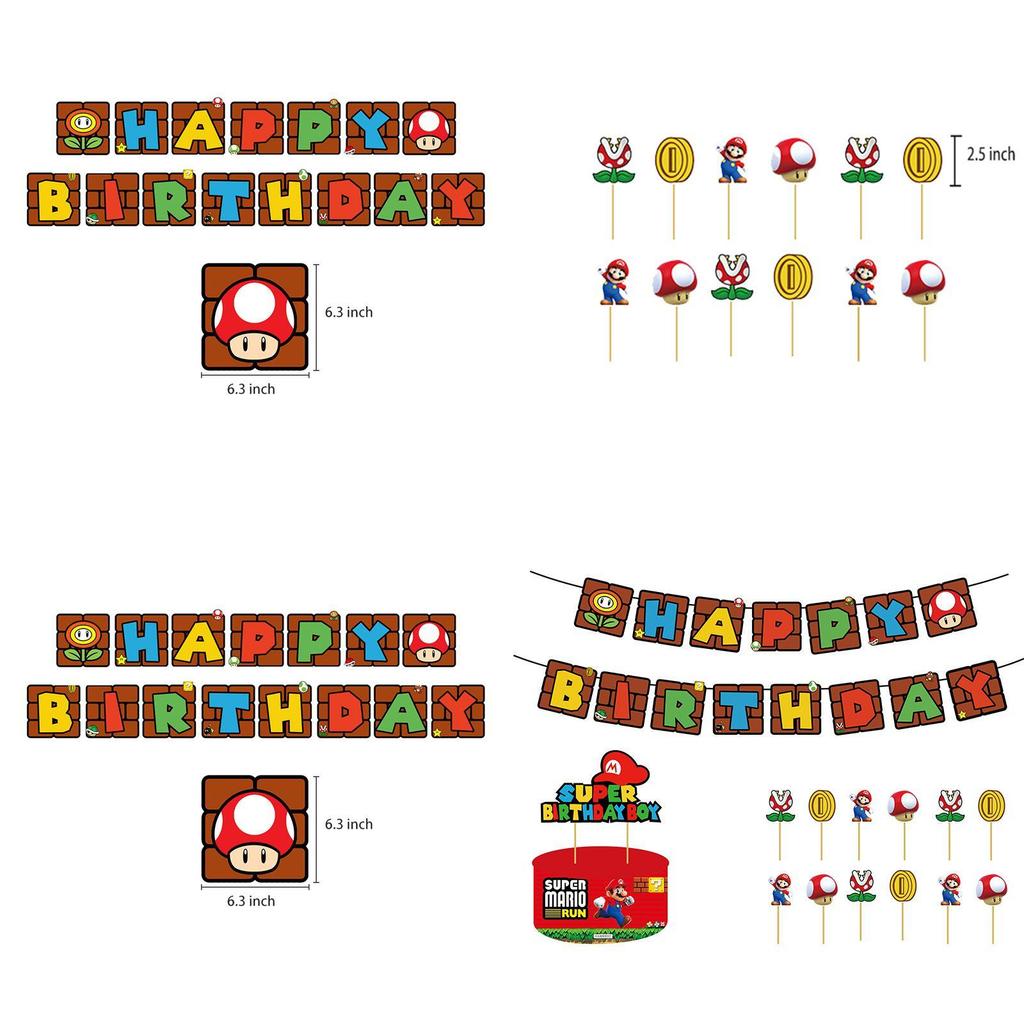 Super Mario Birthday Party Decor Suit Set Featuring Vibrant Balloons And Banner