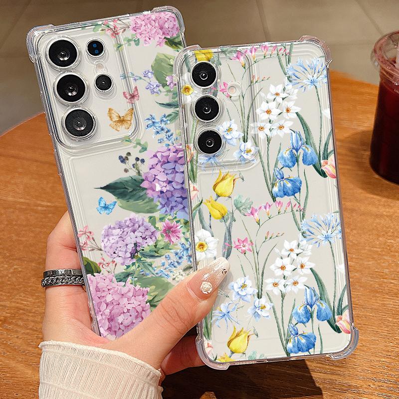 Чехол для телефона с ретро-цветочным узором для Samsung Galaxy S26 S25 S24 S23 Ultra S22 Plus S21 S24 S25 FE, прозрачный, противоударный, мягкая крышка