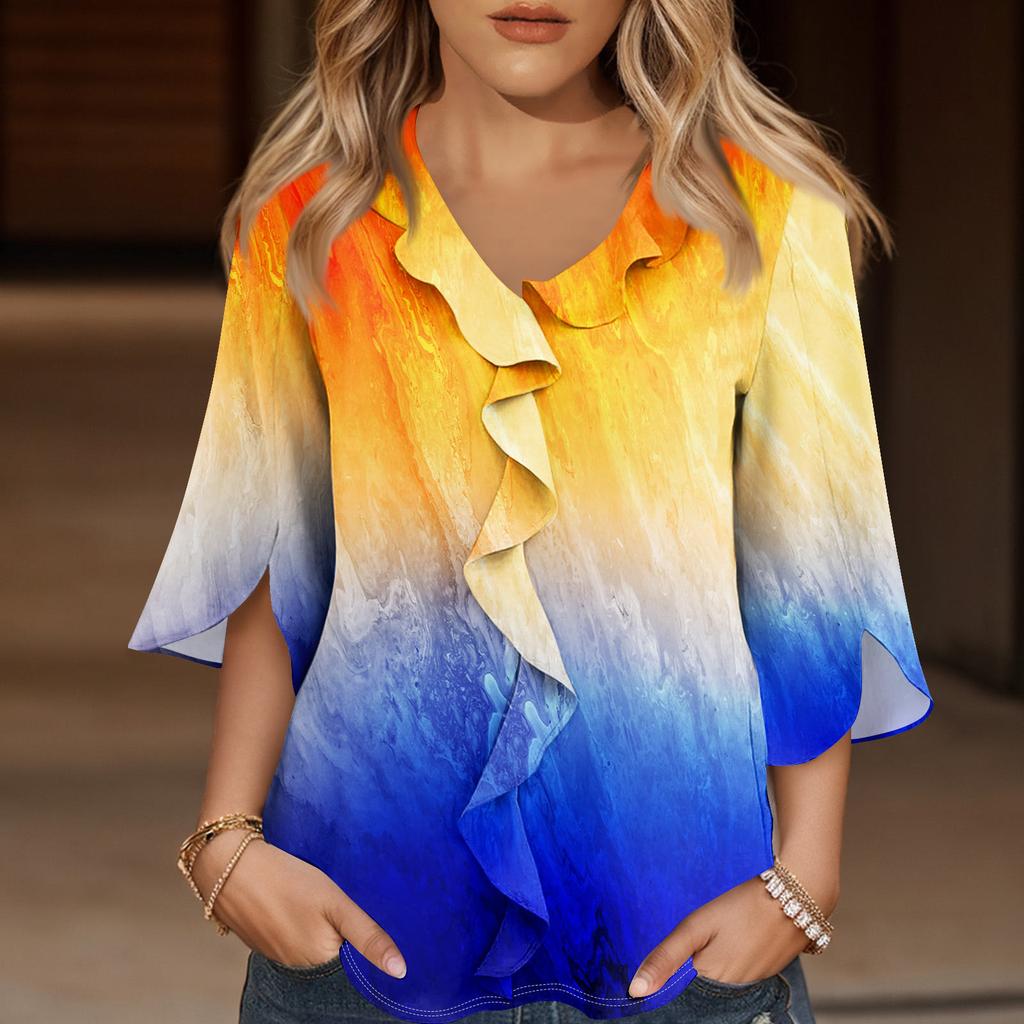 Рубашки с рукавом 3/4 для женщин, милые топы, футболки с рисунком, блузки, повседневные базовые топы больших размеров, пуловеры