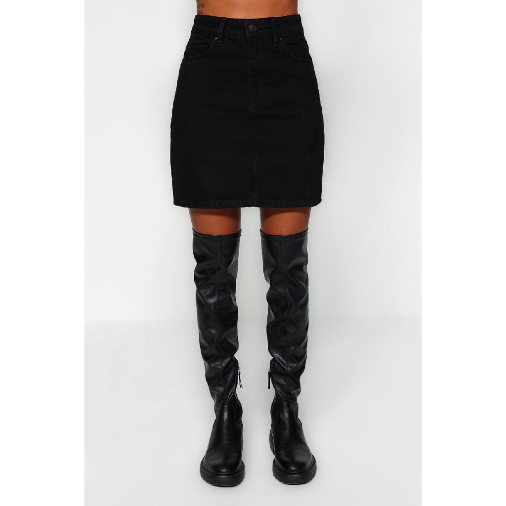 Черная джинсовая мини-юбка с высокой талией и разрезом Twoaw23et00285