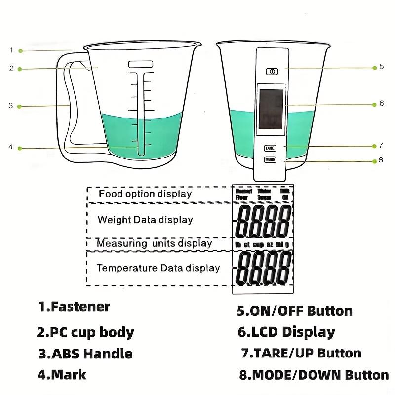600ml Smart Measuring Cup with Thermometer , 6 in 1 Unit Conversion , Food Grade ABS Detachable Design , Real Time Monitoring from 0 to 40°C