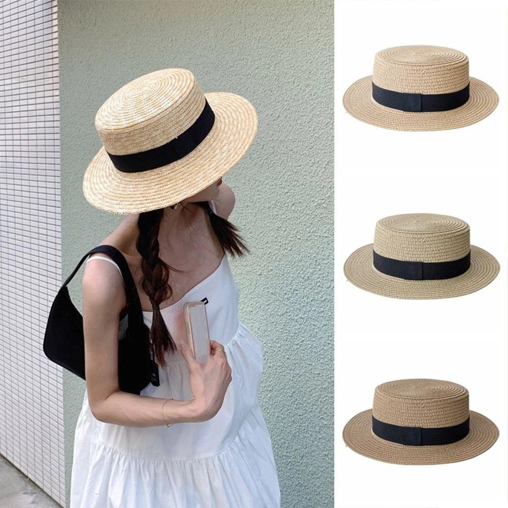 Соломенная шляпа во французском стиле, солнцезащитная шляпа Ins Flat Tops Cap для мужчин и женщин