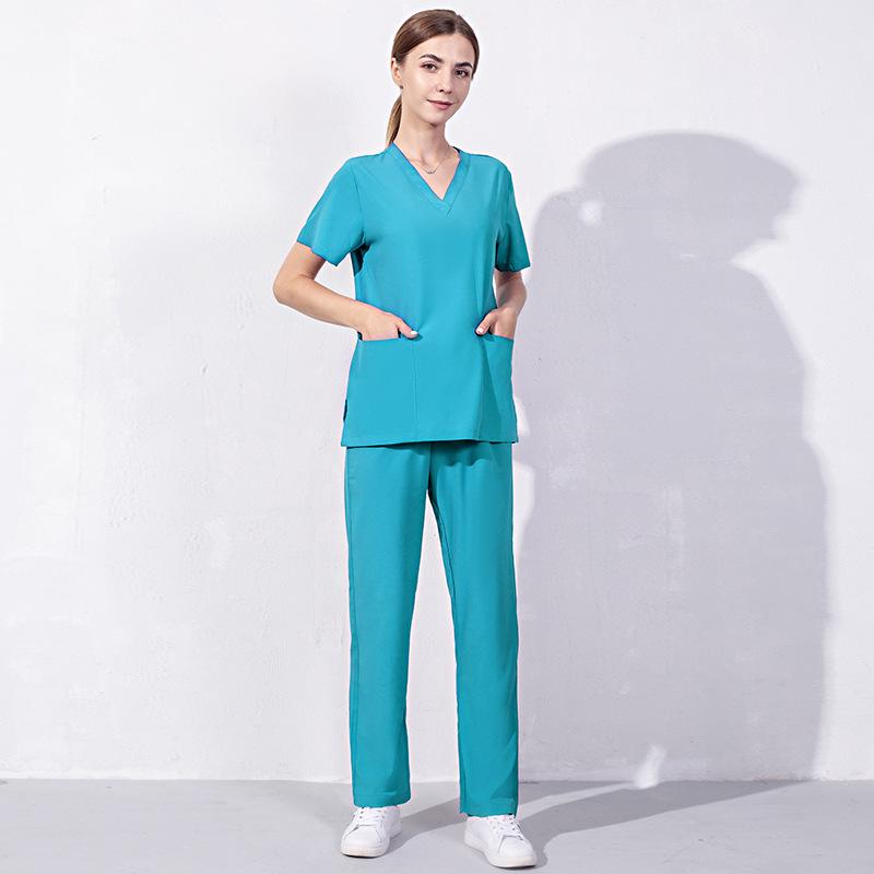 2 Pieces Outfits Women Nursing Working Tops+Loose Pants Nurse Suit Short Sleeve Quick Dry V-neck
