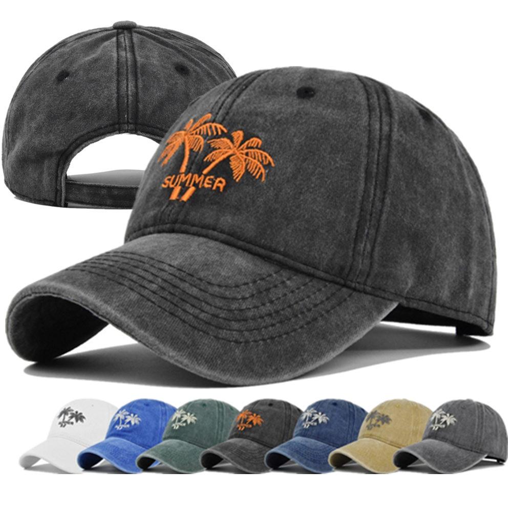 Unisex Washed Cotton Cap Coconut Tree Embroidery Baseball Cap For Men Women Streetwear Dad Hats