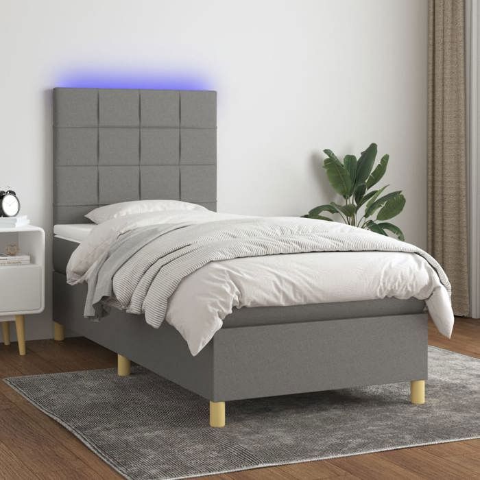 Maison Exclusive - Sommier à lattes de lit et matelas et LED Gris foncé 100x200 cm