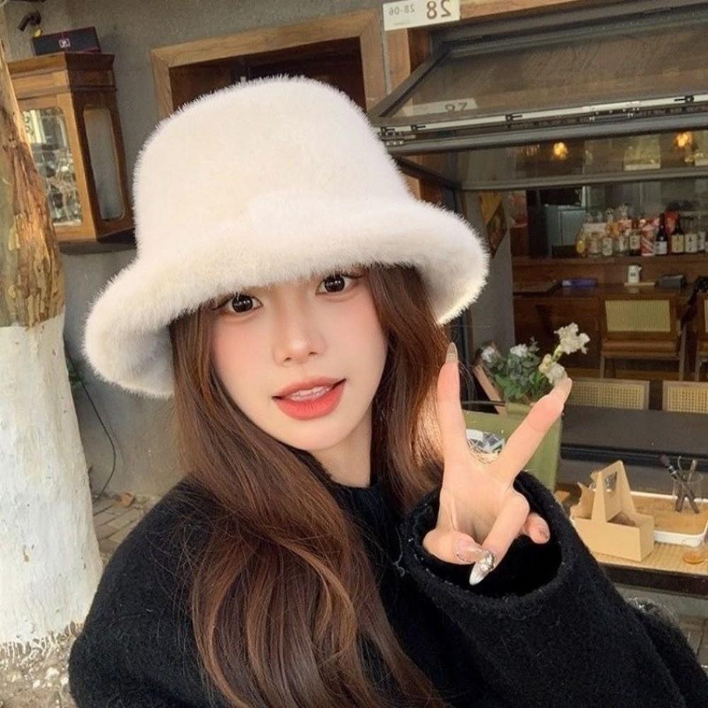 Плюшевая шляпа рыбака, пушистая меховая однотонная панама, модная женская панама