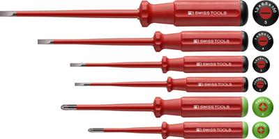 PB SWISS TOOLS Набор изолированных отверток с классической рукояткой SwissGrip и тонким жалом, 6 шт. (Шлицевой Posiplus) 5543.СЛ