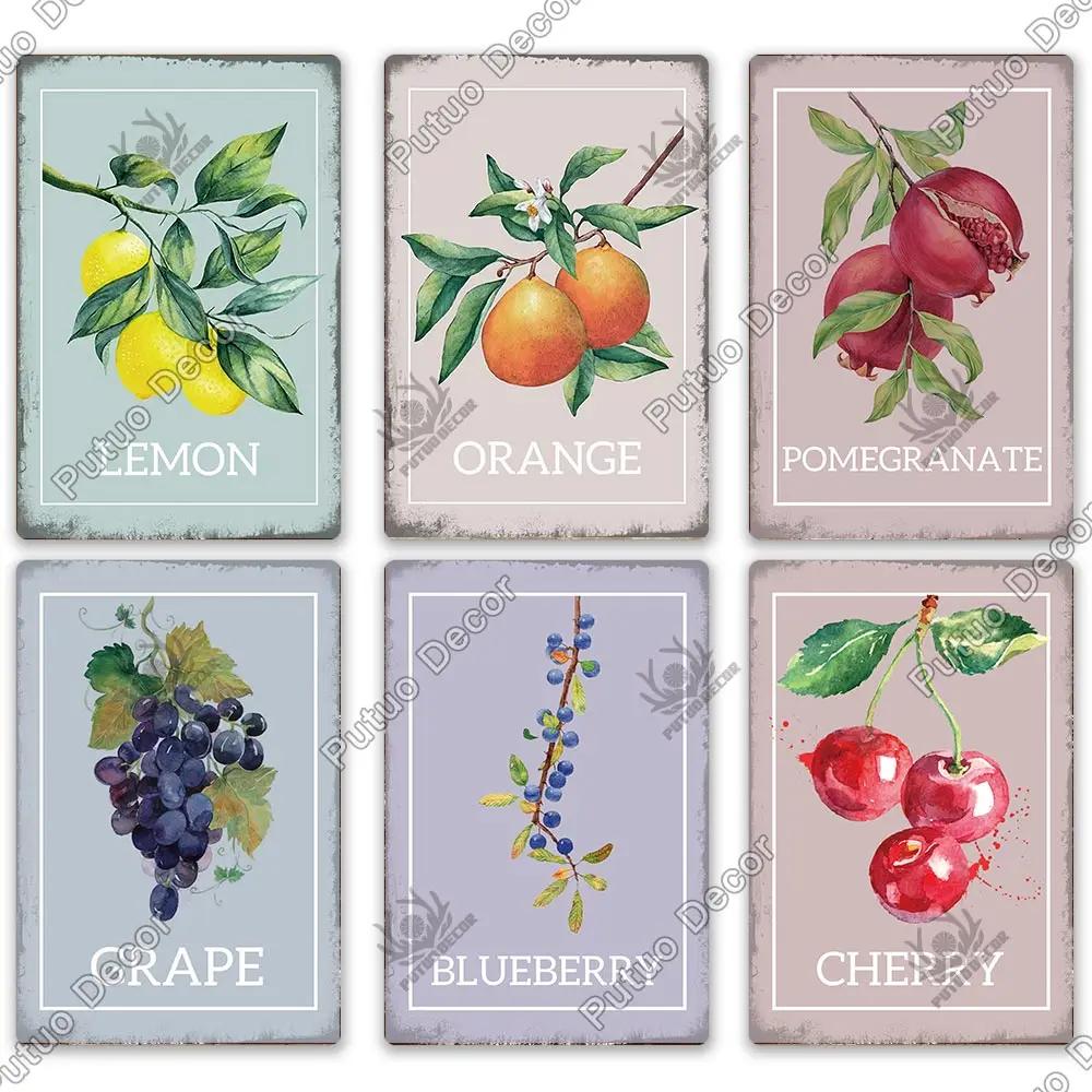 Putuo Decor Фрукты Винтажная Жестяная Табличка Металлическая Пластина Ретро Настенное Искусство Декор Гостиная Ферма Сад Кухня Железная Роспись
