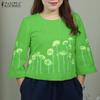 ZANZEA Женская повседневная свободная блузка с круглым вырезом и рукавами 3/4 с принтом