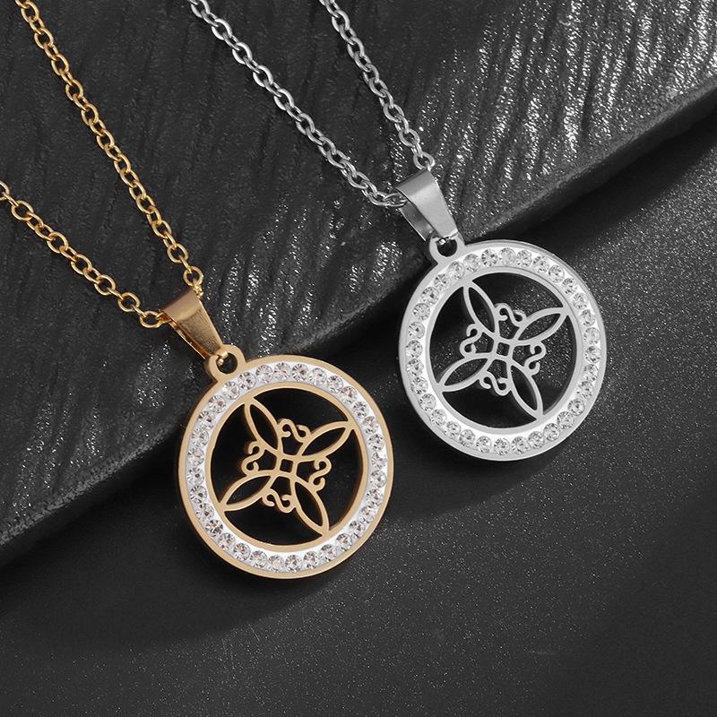 Stainless Steel Witch Knot Necklace Slightly Inlaid Opal Hollow Color‑Retaining Pendant Light Luxury Fashion Unisex Jewelry