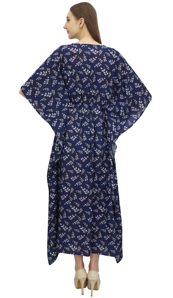 Bimba Женское хлопковое темно-синее дизайнерское ночное платье-кафтан длинное