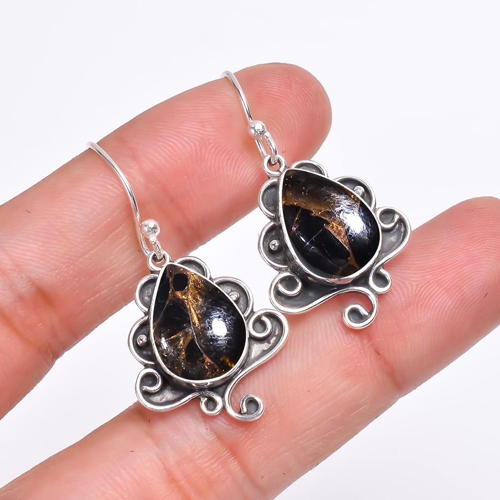 Медные серьги из стерлингового серебра 925 пробы с черным обсидианом V9831, черные серьги, серьги-груши, подарок на День святого Валентина, подарок для нее, подарок на день рождения, украшение ручной работы