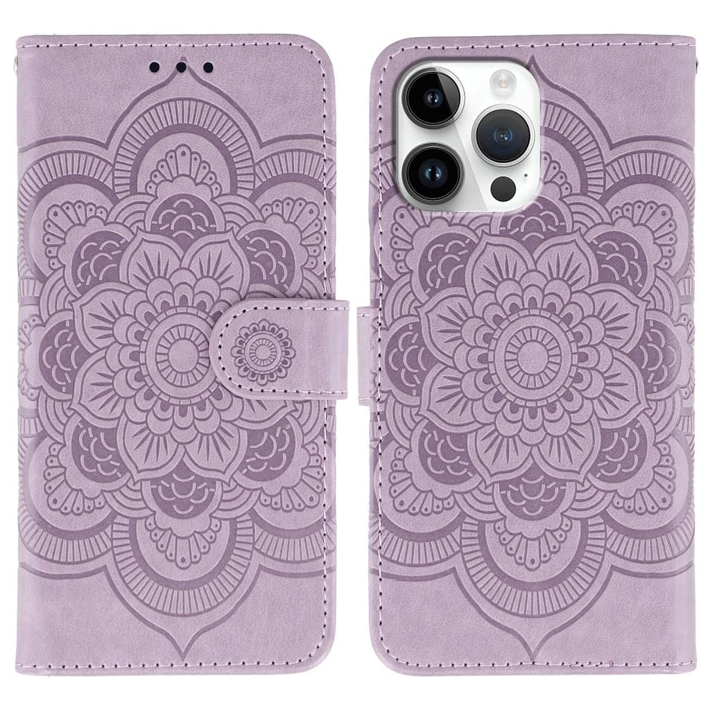 For iPhone 14 Pro Max Case PU Leather Mandala Imprinted Design Wallet Phone Cover