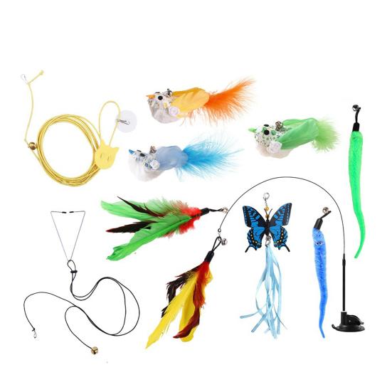 Кошачья перьевая палочка-игрушка Интерактивная дразнилка для котят с присоской 2 режима игры Кошачья палочка-игрушка для домашних упражнений и развлечений