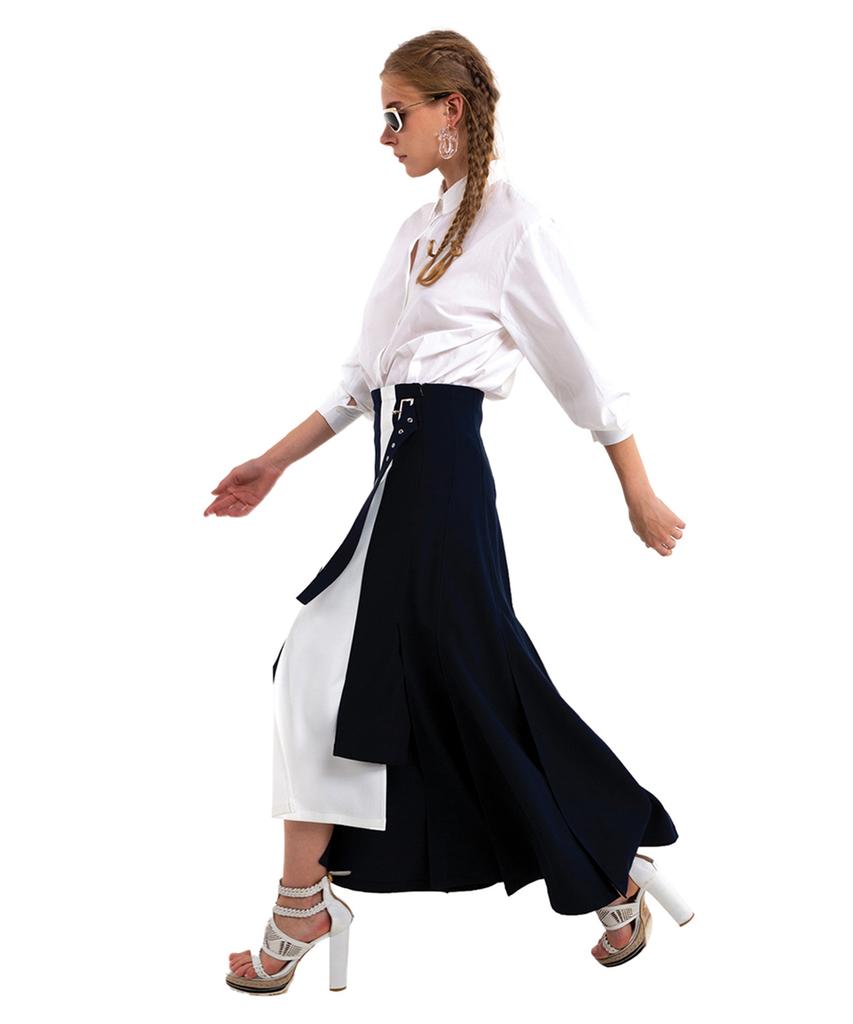 Greedius Navy White Combination Wrap Skirt