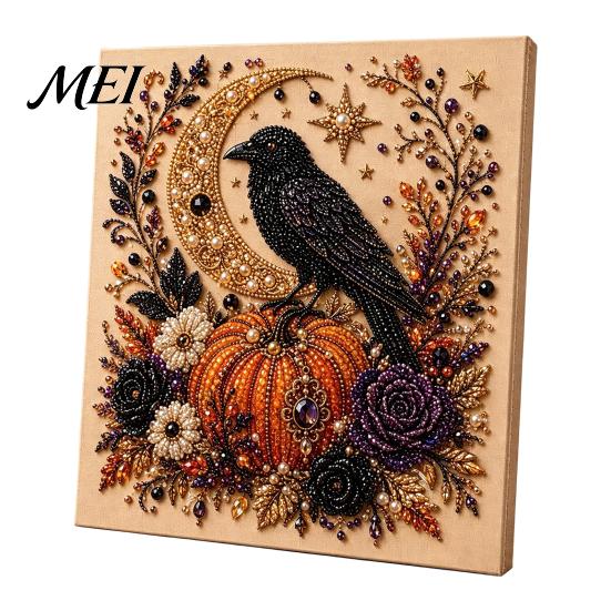 Handmade Holiday Gift Ideas Halloween Faux Pearl Art DIY Kit, Spooky Cute 3D Beads Painting Crafts, Mosaic Crafts for Adults Gothic Ghost Pumpkin Cat