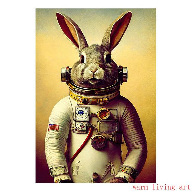 Retro Steampunk Cat Wolf Astronaut Rabbit Poster Art Canvas Painting Funny Animal Tiger Gorilla Poster Living Room Home Decor