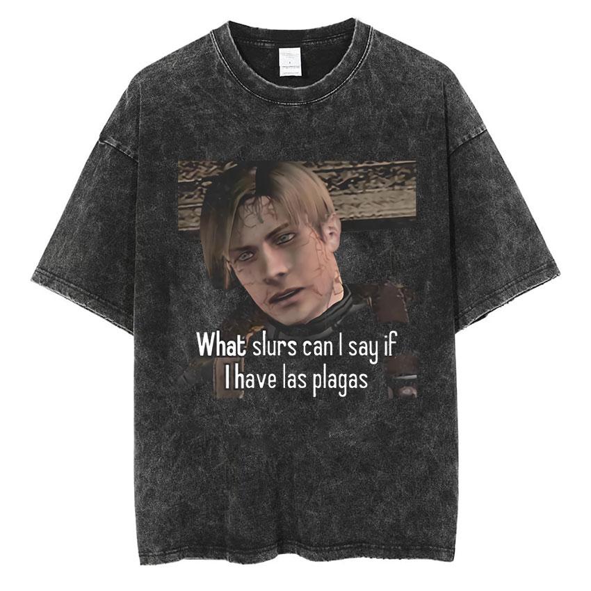 Resident Evils Leon Print Tshirt for Men Women Clothing Short Sleeve Cotton Soft Tee Tops Harajuku Washed Oversized Streetwear