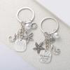 Creative Sea Animal Keychains Silver Color Sea Horse Starfish White Pearl Metal Keychains Fashionable Ornament