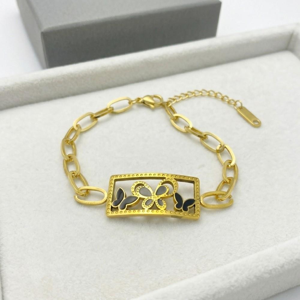 Stainless Steel Openwork Square Bracelet Adjustable Hollow-out Butterfly Bracelet Gifts