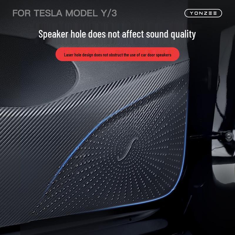 Коврик для ног в бардачок Tesla Model 3/Y, Защитная накладка на дверь с текстурой карбона, Аксессуар для интерьера.