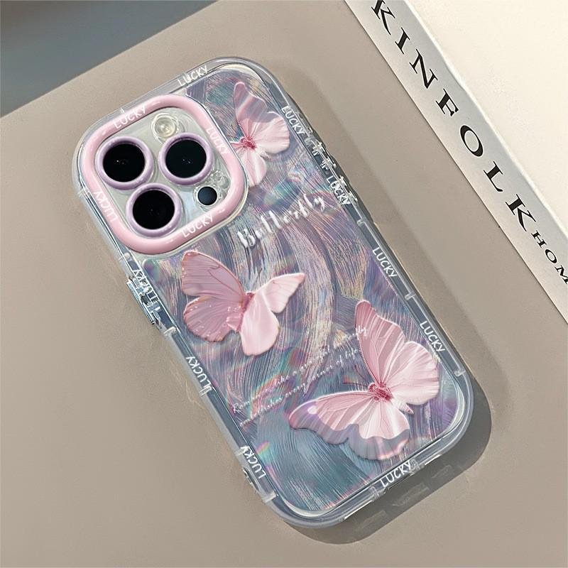 Water Rippled Butterfly Applicable To Apple 16promax Cream Feather Yarn Transparent 14 Mobile Phone Case IPhone 13 Cute