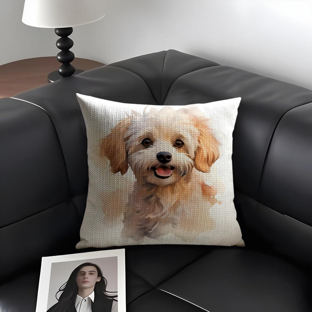 Pet Dog Art Cushion Cover Natural Linen Organic Fabric DoubleSided Printing Sofa Home Decor Gift Pillow Case