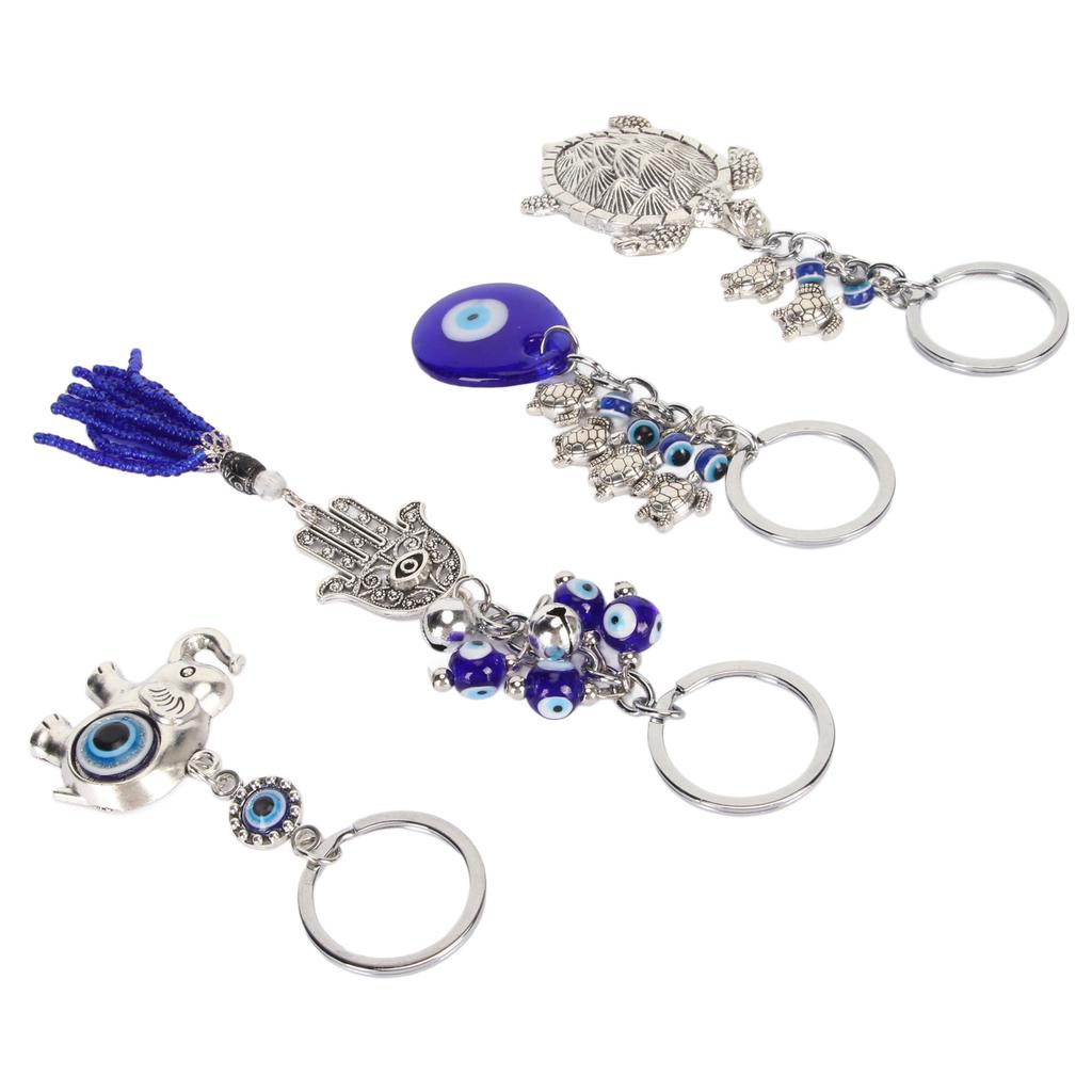 4pcs Blue Eye Keychain Good Luck Universal Elephant Hand Tortoise Keychain Set for Women Men Daily Use