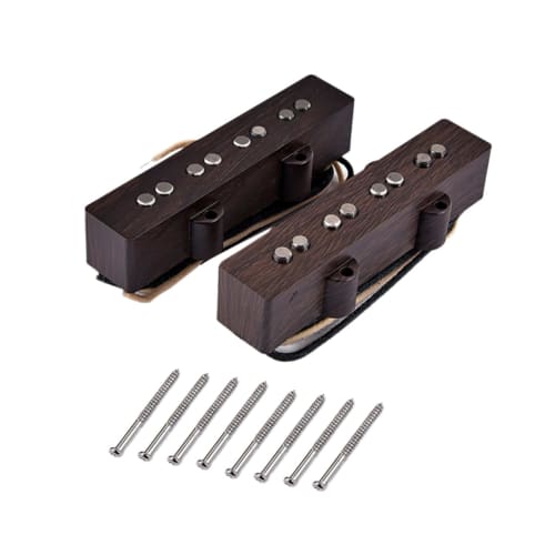 ABOOFAN Alnico V Bass Pickup Set for 4-String Woodgrain Neck and Bridge Electric Guitar, Each Pickup Pre-Wax Potted, Mounting Screws Included