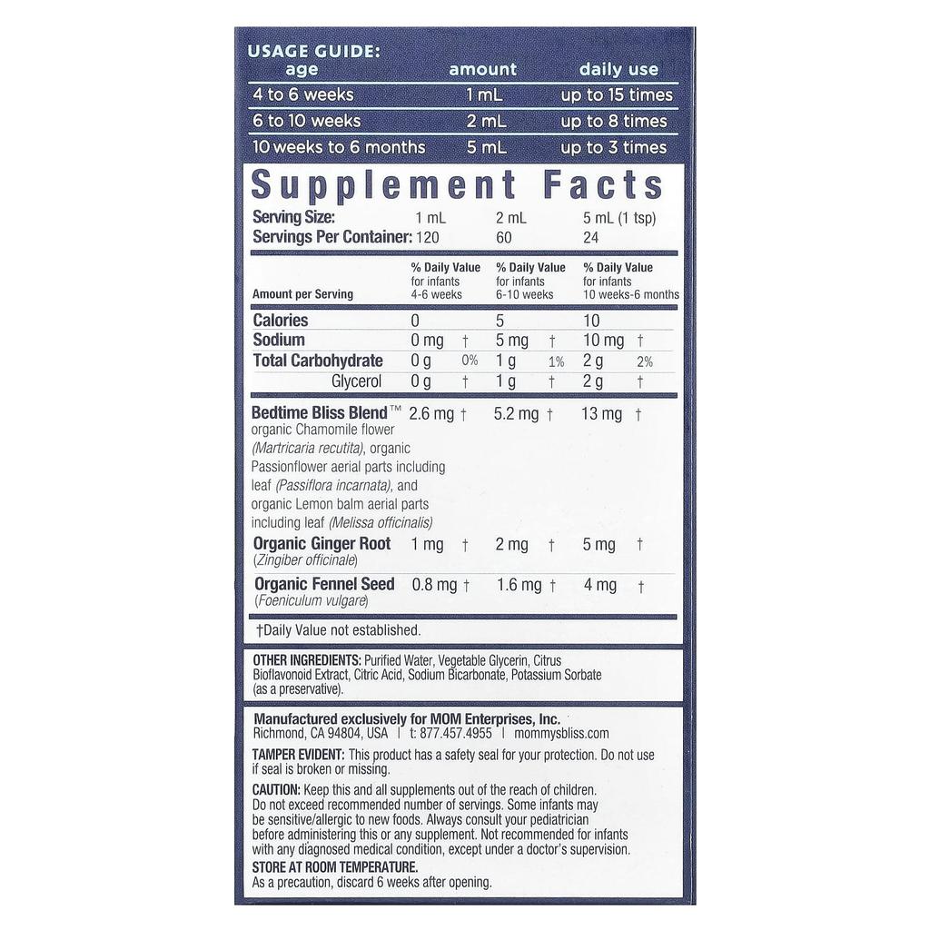Mommy's Bliss Night Time, Greif Water, 1 Month+, 4 Fl Oz (120 Ml)