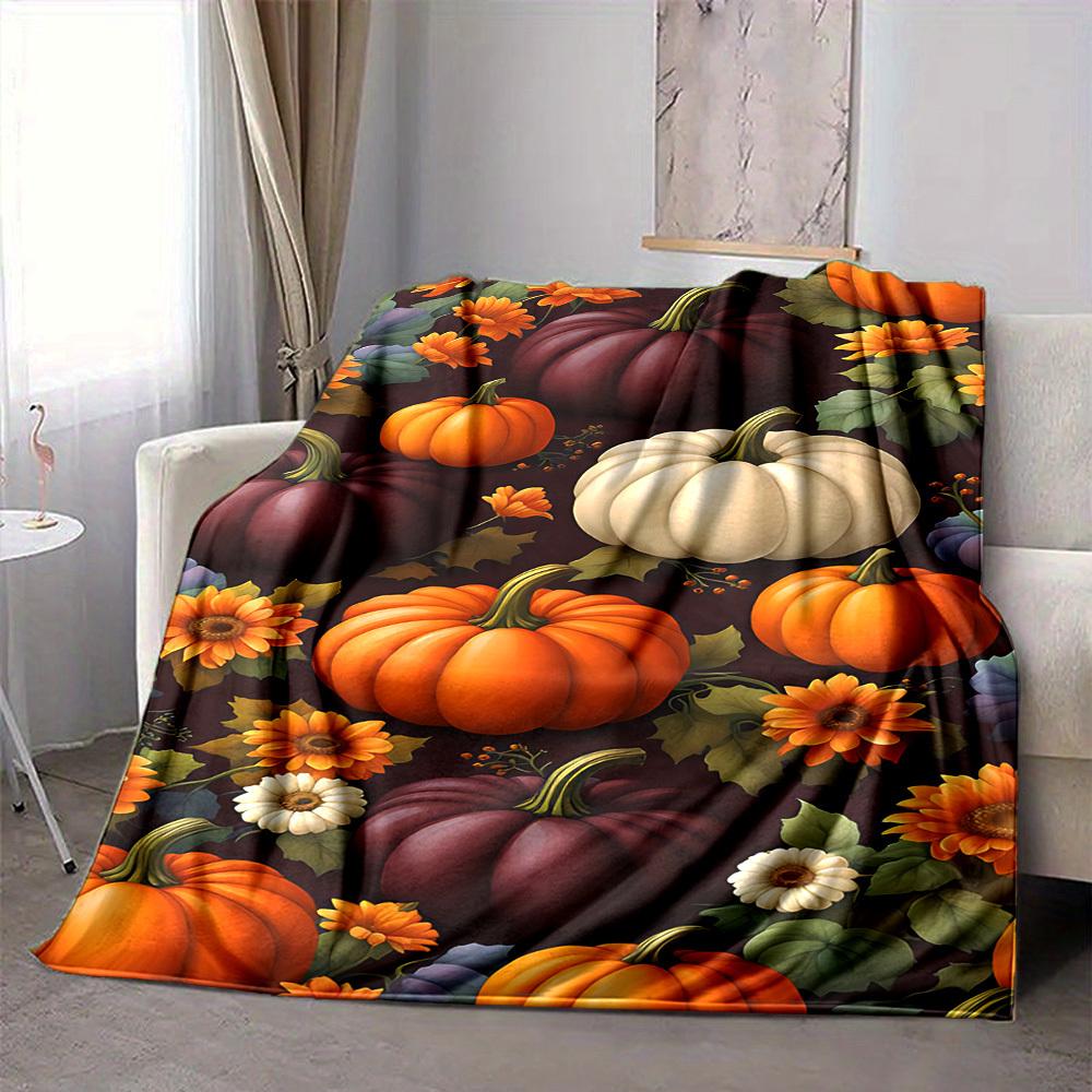 1pc Pumpkin Harvest Blanket, Lightweight Flannel Throw Blanket for Sofa, Bed, Travel, Camping, Living Room, Office, Couch, Chair, a0922073