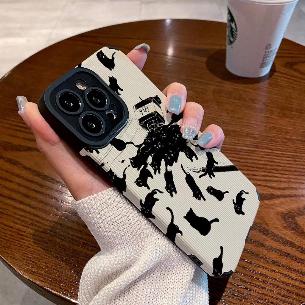 INS мультфильм Lnk Cat силиконовый чехол для телефона для iPhone 12 13 14 15 Pro Max 11 Mini SE X XS XR 7 8 Plus кожаный противоударный полный чехол