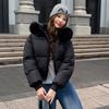 Женская зимняя ультракороткая свободная одежда на хлопке с большим меховым воротником Европейская и американская новая хлопковая одежда зимняя мода