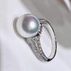 Кольца с круглым искусственным жемчугом, полностью усыпанные сверкающими кубическими циркониями, темпераментные, элегантные, женские, свадебные украшения, дропшиппинг